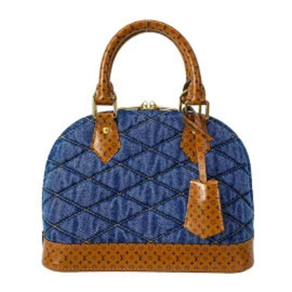 LOUIS VUITTON Alma Handbag Navy Blue x Brown Leather